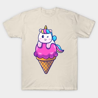 Cute Unicorn On Ice Cream Cone Cartoon T-Shirt